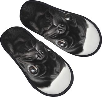 Generic Slippers Cute Black Pug Dog Lightweight Shoes Comfy Sliders For Adult Winter Indoor L