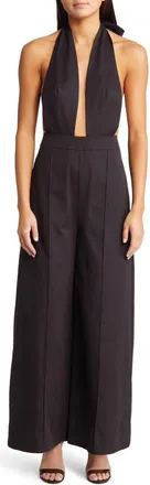 Amy Lynn Bow Tie Halter Jumpsuit in Black at Nordstrom, Size Medium
