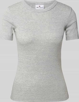 Champion T-Shirt mit geripptem Rundhalsausschnitt in Hellgrau, Größe XS