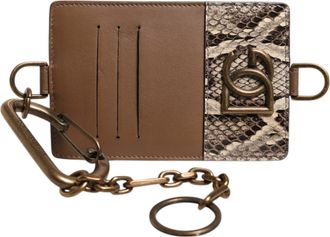 Dolce & Gabbana Brown Exotic Leather Card Holder DG Logo Plaque Womens Wallet