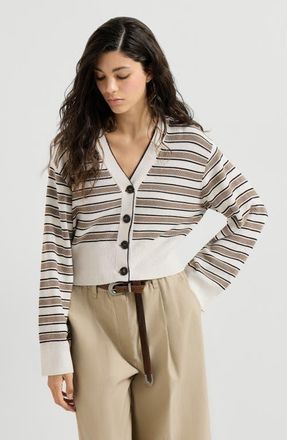 Brunello Cucinelli Cotton cardigan with sparkling stripes in Panama at Nordstrom, Size Xxx-Large