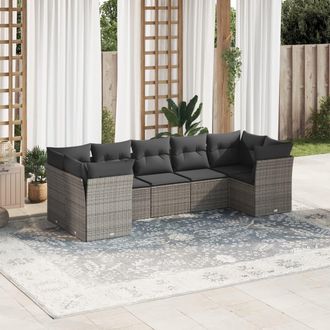 vidaXL Vidaxl - Set De Sof&aacute;s De Jard&iacute;n 7 Piezas Con Cojines Rat&aacute;n Pe Gris