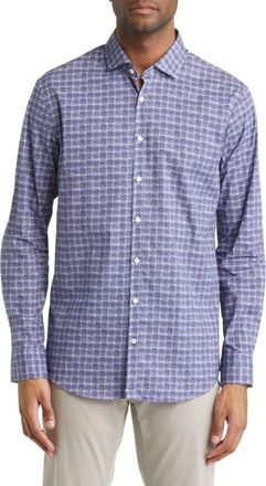 Brax Harold Check Hi Flex Stretch Cotton Button-Up Shirt in Blue at Nordstrom Rack, Size X-Large