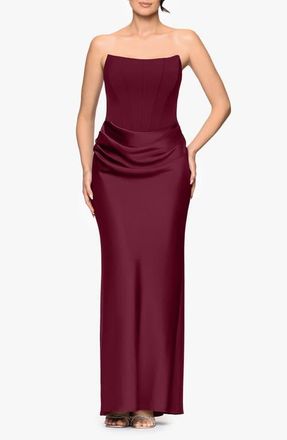 Betsy & Adam Strapless Mixed Media Gown in Plum at Nordstrom, Size 14