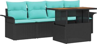 vidaXL Conjunto De Sof&aacute; De Jard&iacute;n 5 Uds. Negro Polirat&aacute;n Vidaxl