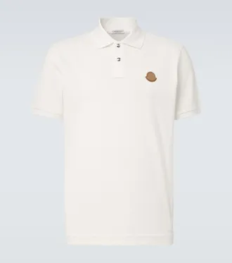 Moncler Leather-trimmed cotton pique polo shirt