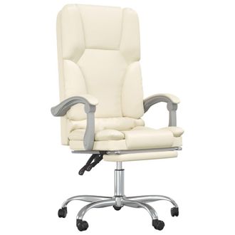 vidaXL Silla De Oficina Reclinable Masaje Cuero Sint&eacute;tico Color Crema Vidaxl