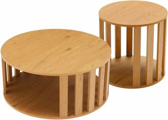 Oviala Mesas de centro redondas con acabado madera &Oslash;50 y &Oslash;75 cm madera clara