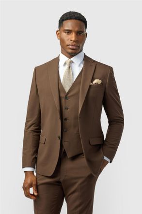 Limehaus Mens Single Breasted Two Button Slim Fit Suit Jacket - Brown - Size 50 (Chest)