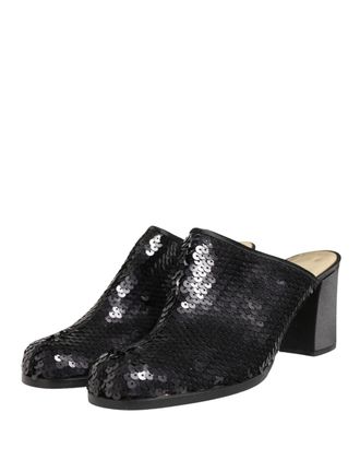 Dolce & Gabbana Womens Black Sequined Mules Shoes Leather