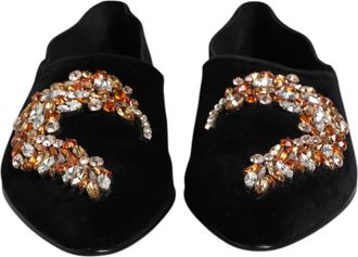 Dolce & Gabbana Black Velvet Embellished Loafer Slip On Mens Shoes