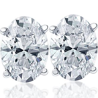 Pompeii3 1 1/2 Ct Lab Grown Oval Diamond Studs 14k White Gold Earrings