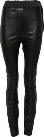 Dolce & Gabbana Zwarte Leren Elastische Taille Skinny Broek - Dames - Leren Broeken - Zwart - S - Broeken