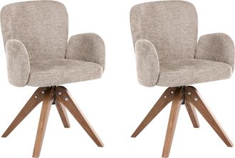 Beliani Conjunto De 2 Sillas De Comedor Giratorias Con Reposabrazos Patas De Madera Gris Pardo Jean