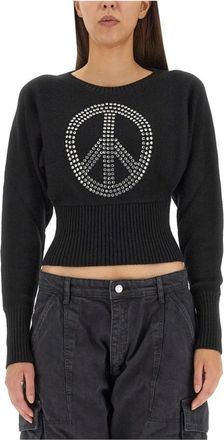 Moschino Vredessymbool gebreide trui met kettingdetail - Dames - Ronde hals truien - Zwart - S - Truien & Vesten