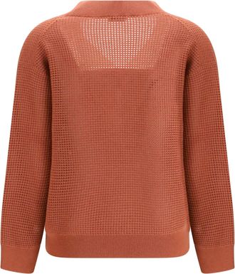 Brunello Cucinelli Womens Cashmere Net Sweater Orange Flame+oyster Kashmir-Capra Hircus Kashmir/capra