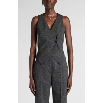 Alexander McQueen Lace-Up Wool Blend Slub Vest in Grey at Nordstrom, Size 40