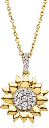 Ross-Simons Lab-Grown Diamond Sunflower Pendant Necklace in 18kt Gold Over Sterling