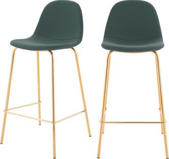 Rendez-Vous Déco Set de 2 taburetes para isla de cocina en cuero sintético verde 65 cm