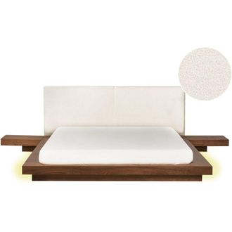 Beliani Beliani - Letto a piattaforma moderno eu King Size con tavolini led 160 x 200 cm Testiera Boucle Marrone Zen