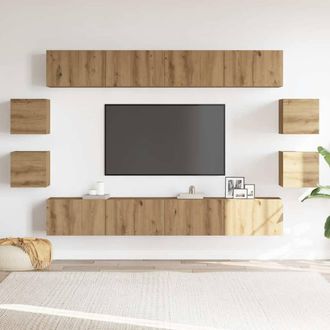 Berkfield Home Wall Mounted TV cabinets 8 pcs Artisan Oak Engineered Wood in Brown