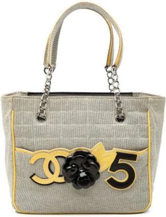 Chanel Pre-owned Tote Bags, female, Gray, Size: ONE SIZE Pre-owned Vintage Canvas Tote