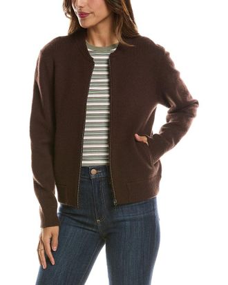 Fort&eacute; Cashmere Zip 100% Cashmere Bomber Cardigan