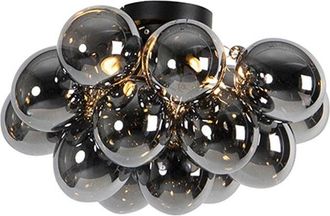 QAZQA Qazqa - Art D&eacute;co Plaf&oacute;n Inteligente Negro Con Cristal Ahumado Con 4 Bombillas G9 Wifi - Uvas Vidrio /acero Esfera Adecuado Para Led Max. 4 X 2.5 Watt