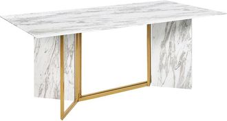Beliani Beliani - Modern Glamour Dining Table mdf Marble Effect Glass Top Gold Metal Legs 8 Seater 200 x 100 cm Calcio
