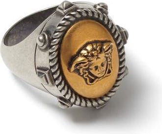 Versace Mens Tivoli Ring in Palladium 82-Gold at Nordstrom, Size 8.5