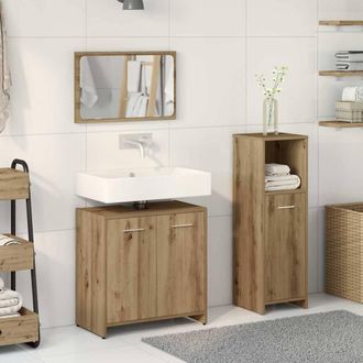 Berkfield Home Durable 3 Piece Bathroom Furniture Set Artisan Oak Engineered Wood in Brown