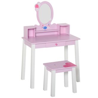 OEM Tocador Infantil Con Taburete Y Espejo Tipo Princesa Mesita De Maquillaje De Madera Rosa Juguete Para Ni&ntilde;as De 3+ A&ntilde;os 60x34x93 Cm