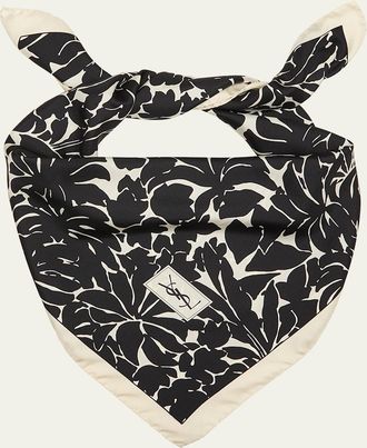 Saint Laurent Multi-Leaves Silk Twill Square Scarf