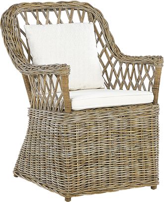 Beliani Silla De Jard&iacute;n De Rat&aacute;n Natural Blanco Crema Algod&oacute;n Cojines De Respaldo Interior Maros