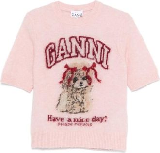 Ganni Pink Graphic Crew Neck T-Shirt