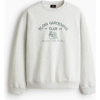 H&M Relaxed Fit Embroidery-motif Sweatshirt in Gray/slow Gardening Club at Nordstrom, Size Xx-Large