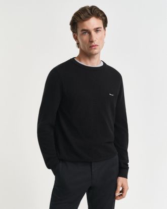 GANT Rundhalspullover GANT COTTON PIQUE C-NECK, Herren, Gr. 4XL, schwarz, Strick, Obermaterial: 100% Baumwolle, unifarben, regular fit h&uuml;ftlang, Rundhals, 