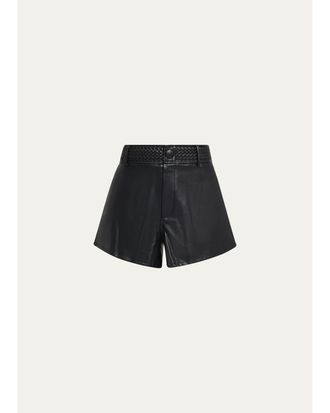 L'agence Virelle Braided-Waistband Faux-Leather Shorts