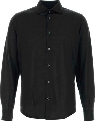 Fedeli Wollen Overhemd - Heren - Casual Overhemden - Zwart - 2XL - Wol - Overhemden