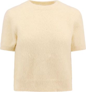 Maison Margiela Gele Trui Geribbeld Korte Mouw - Dames - Ronde hals truien - Geel - M - Truien & Vesten