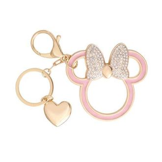 Disney Minnie Mouse Outline Keychain with Crystal Bow and Heart Charm in Metallic Gold, Pink at Nordstrom
