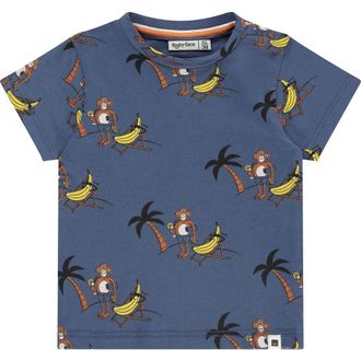 Babyface Animated Allover Short Sleeve T-Shirt in Monkey In Blue at Nordstrom, Size 12M