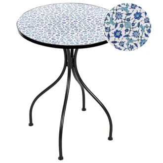 Beliani Mesa De Balc&oacute;n Exterior De Metal Estilo Vintage 60 Cm Tablero De Cer&aacute;mica Motivo Floral Estructura Hierro Negro Chapeco