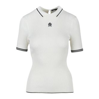 Tommy Hilfiger Polo Shirts, female, White, Size: XS T-shirt in maglia cannettata