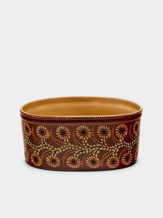 Poterie d'Évires Flowers Hand-Painted Ceramic Oval Serving Dish