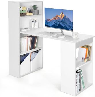 Costway Scrivania Per Computer Con Libreria, Scrivania Moderna Porta Pc Con 6 Ripiani, Mobile Scrivania Con Ripiani Regolabile Ampia Base Per Casa, Ufficio, N