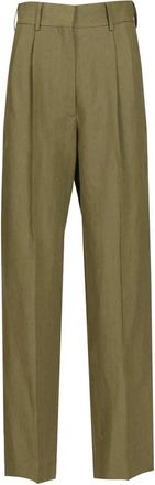 Blaz&eacute; Milano Midday Sun Wide-Leg Geplooide Broek - Dames - Straight fit broeken - Groen - S - Linnen - Broeken
