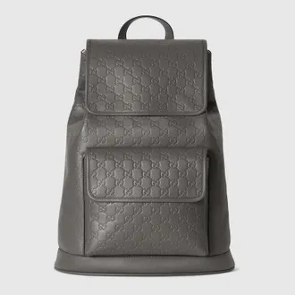Gucci GG Emblem Medium Backpack, Grey, Leather