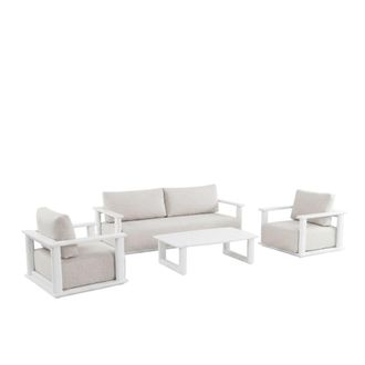 Kerama Conjunto de jard&iacute;n 5 plazas de aluminio blanco y cojines beige