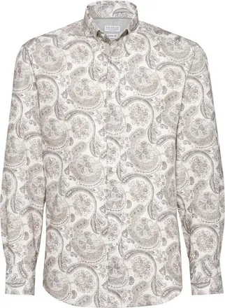 Brunello Cucinelli Brown Paisley Button-Up Shirt, Size X-Large